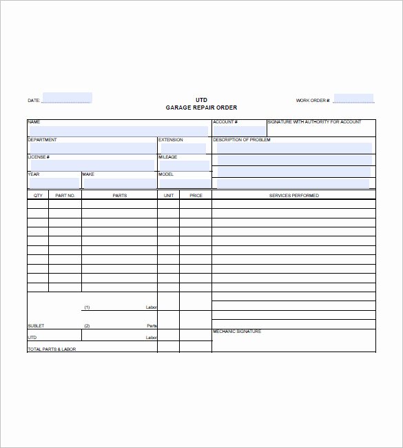 Auto Repair form Template Inspirational Automotive Repair Invoice forms