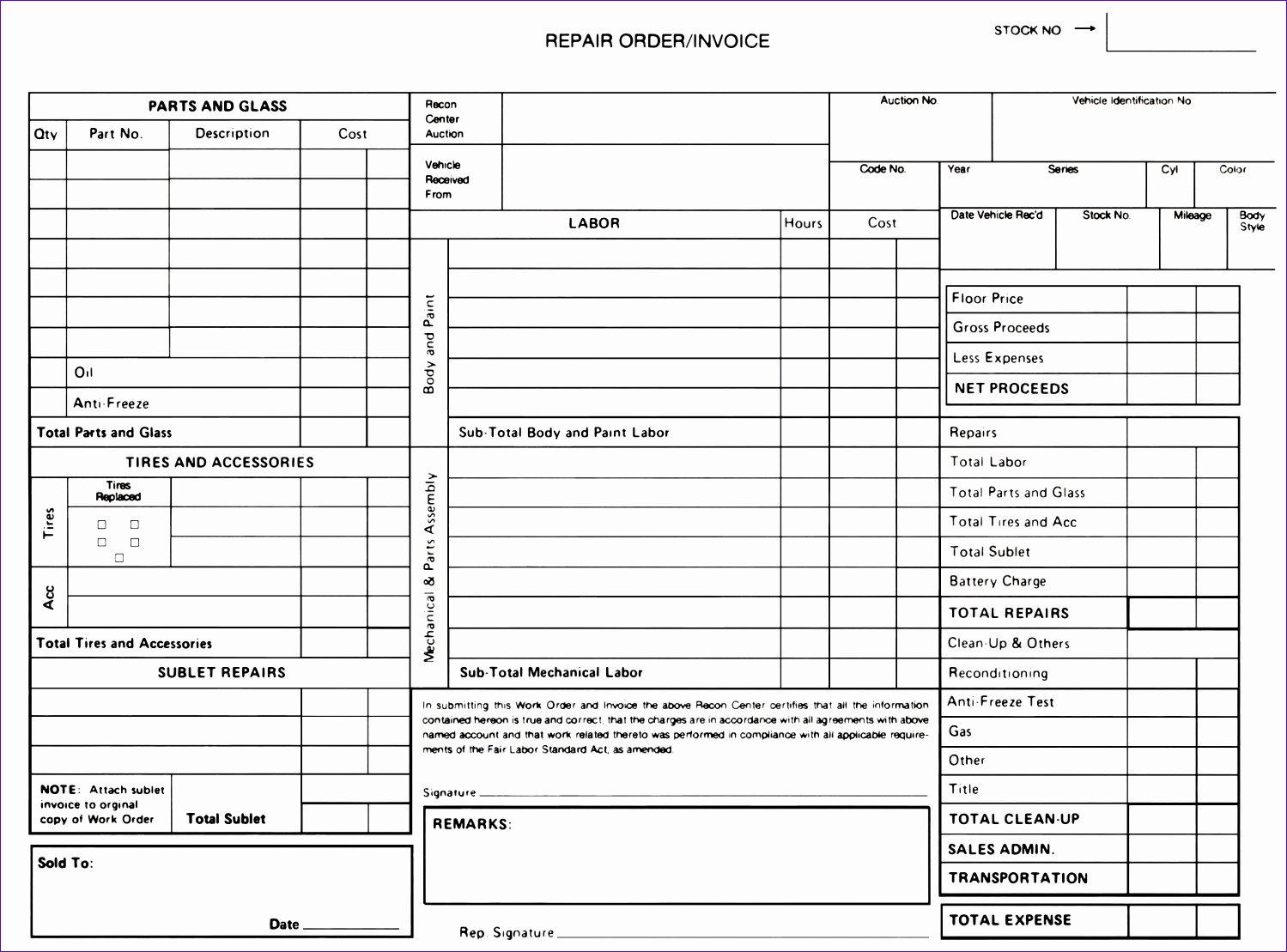 Auto Repair form Template Luxury 6 Free Auto Repair Invoice Template Excel Exceltemplates