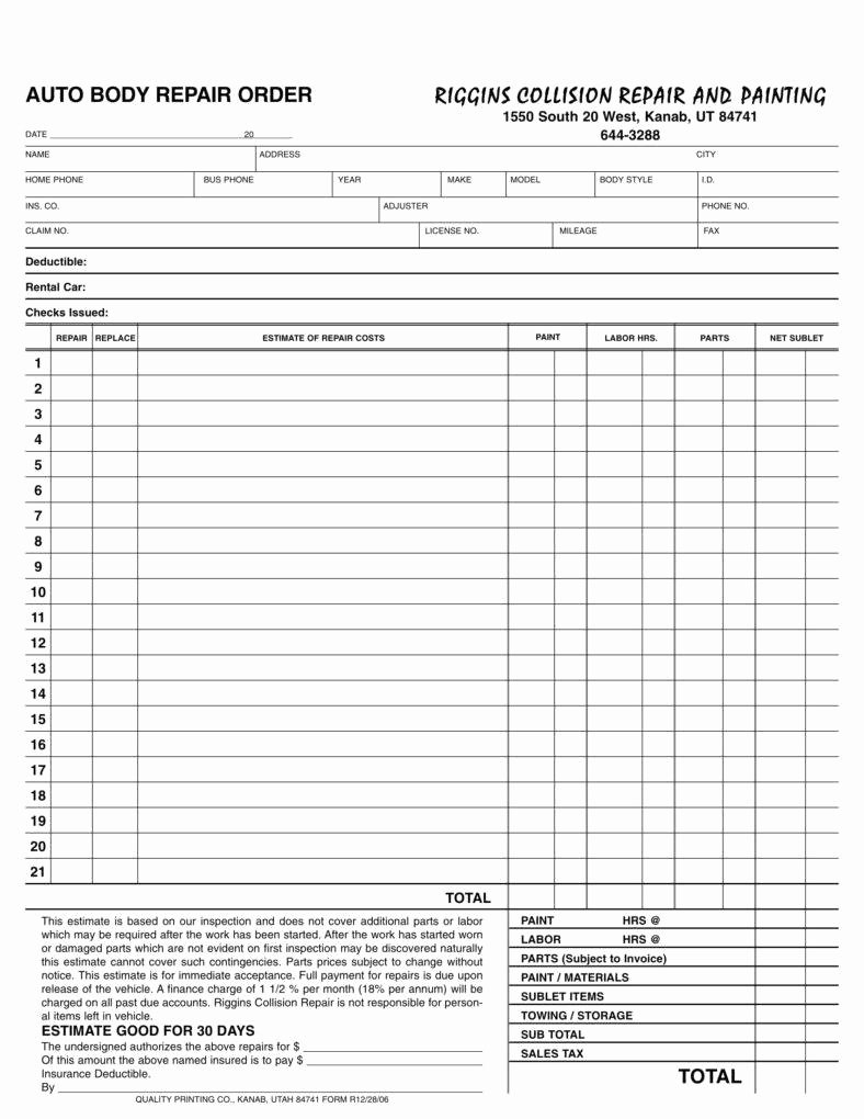 Auto Repair form Template New 7 Vehicle Repair Invoice Templates Pdf Word Excel