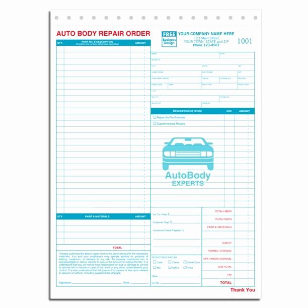 Auto Repair form Template New Auto Body Repair order Automotive Repair Shops