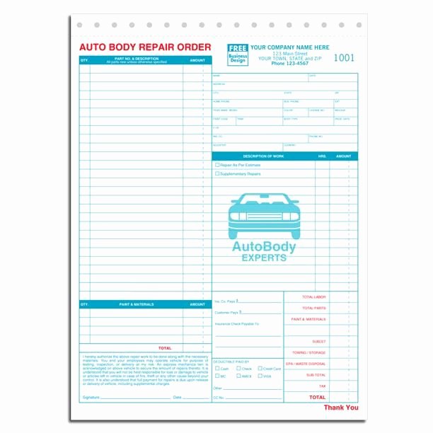 Auto Repair form Template New Auto Body Repair order Automotive Repair Shops