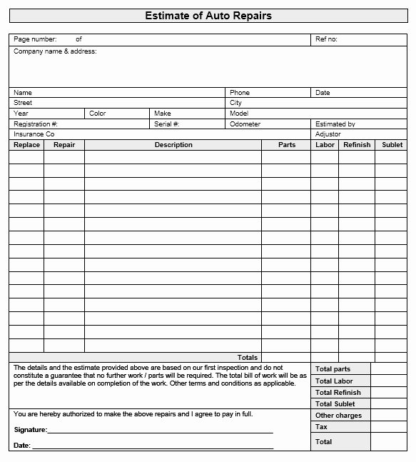 Auto Repair form Template Unique 13 Free Sample Auto Repair Estimate Templates Printable