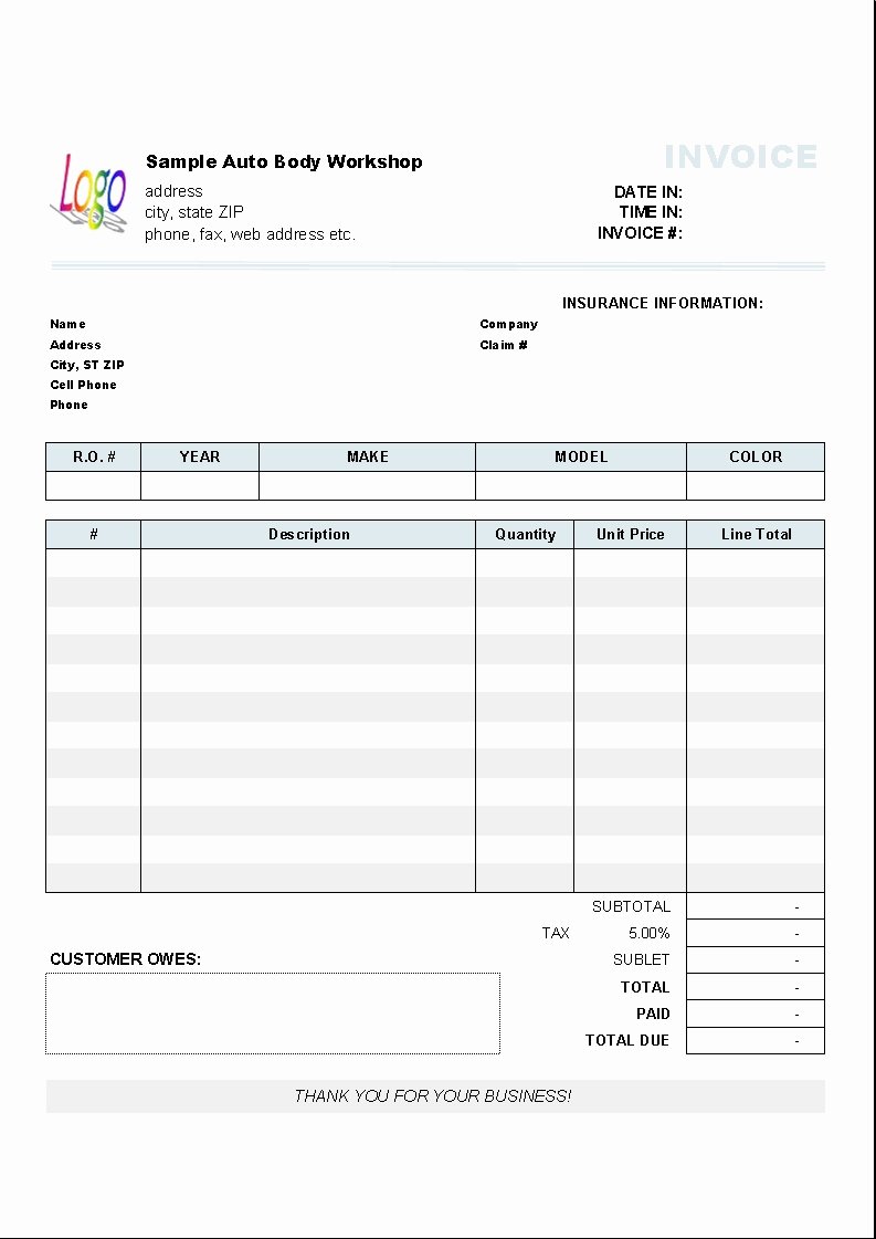 Auto Repair form Template Unique Car Repair Invoice Invoice Template Ideas