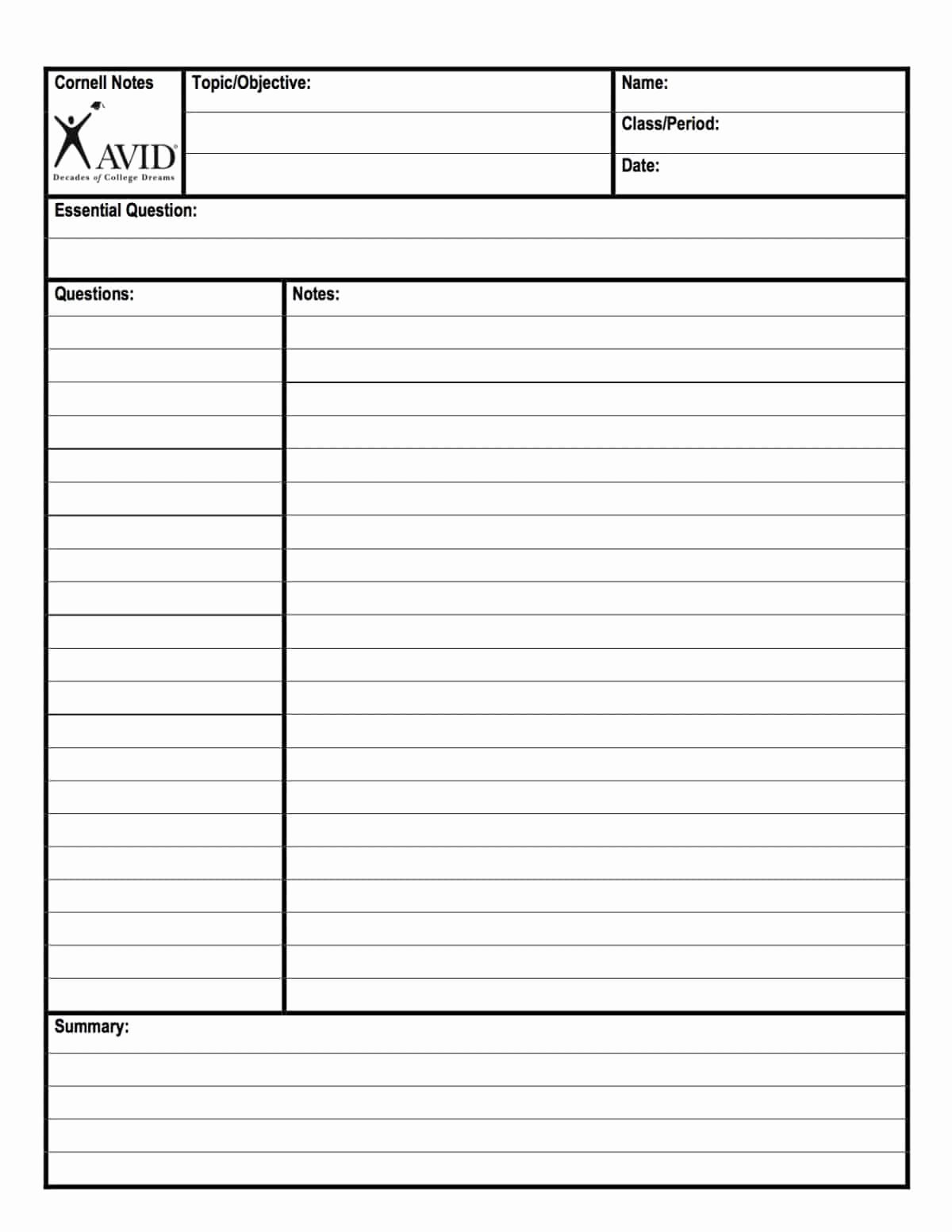 Avid Lesson Plan Template Awesome A Guide to Implementing the Cornell Note Template System