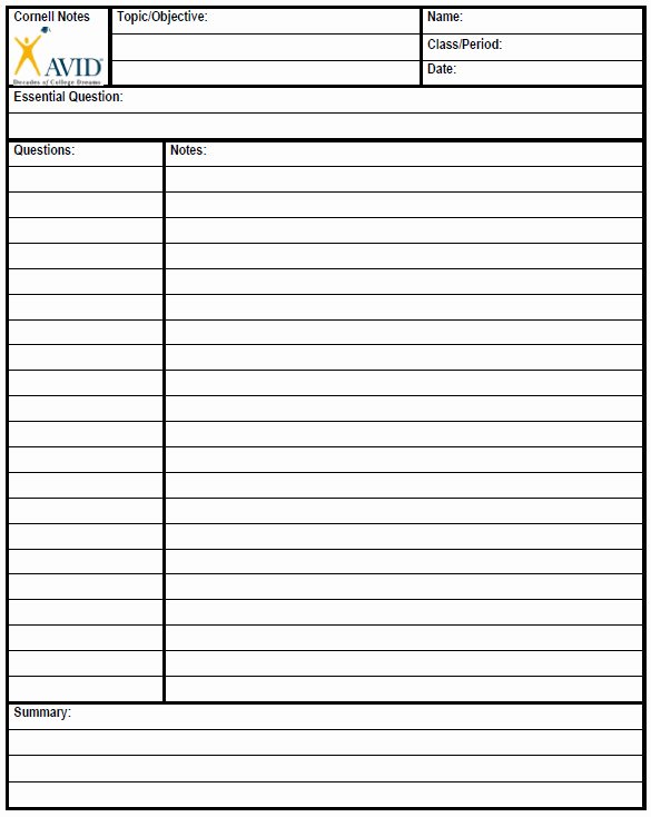 Avid Lesson Plan Template Fresh Cornell Notes Template