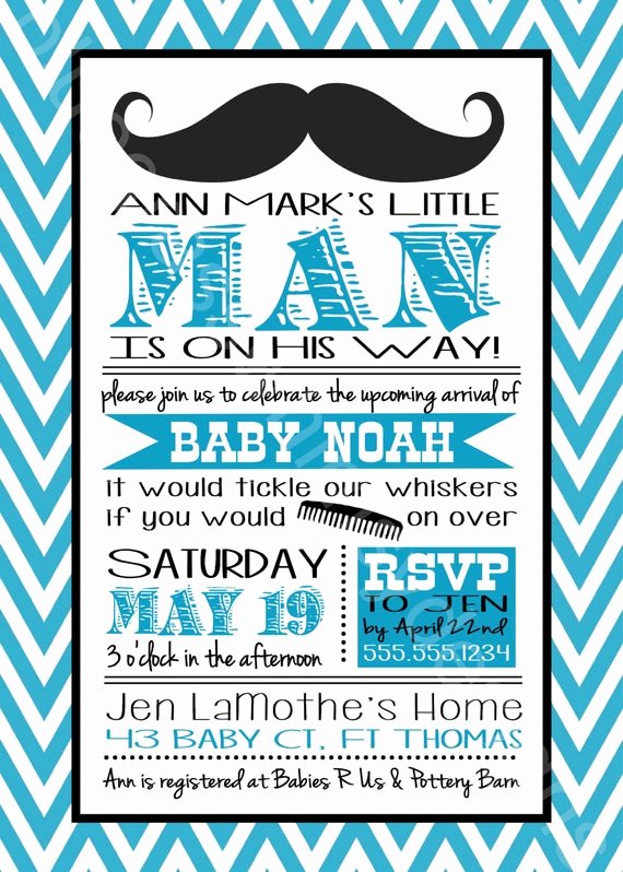 Baby Boy Invitation Template Beautiful Mustache Little Man Baby Shower Invitation for A Baby Boy