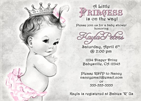 Baby Girl Invitation Template Lovely Vintage Baby Shower Invitation for Girl Princess Crown