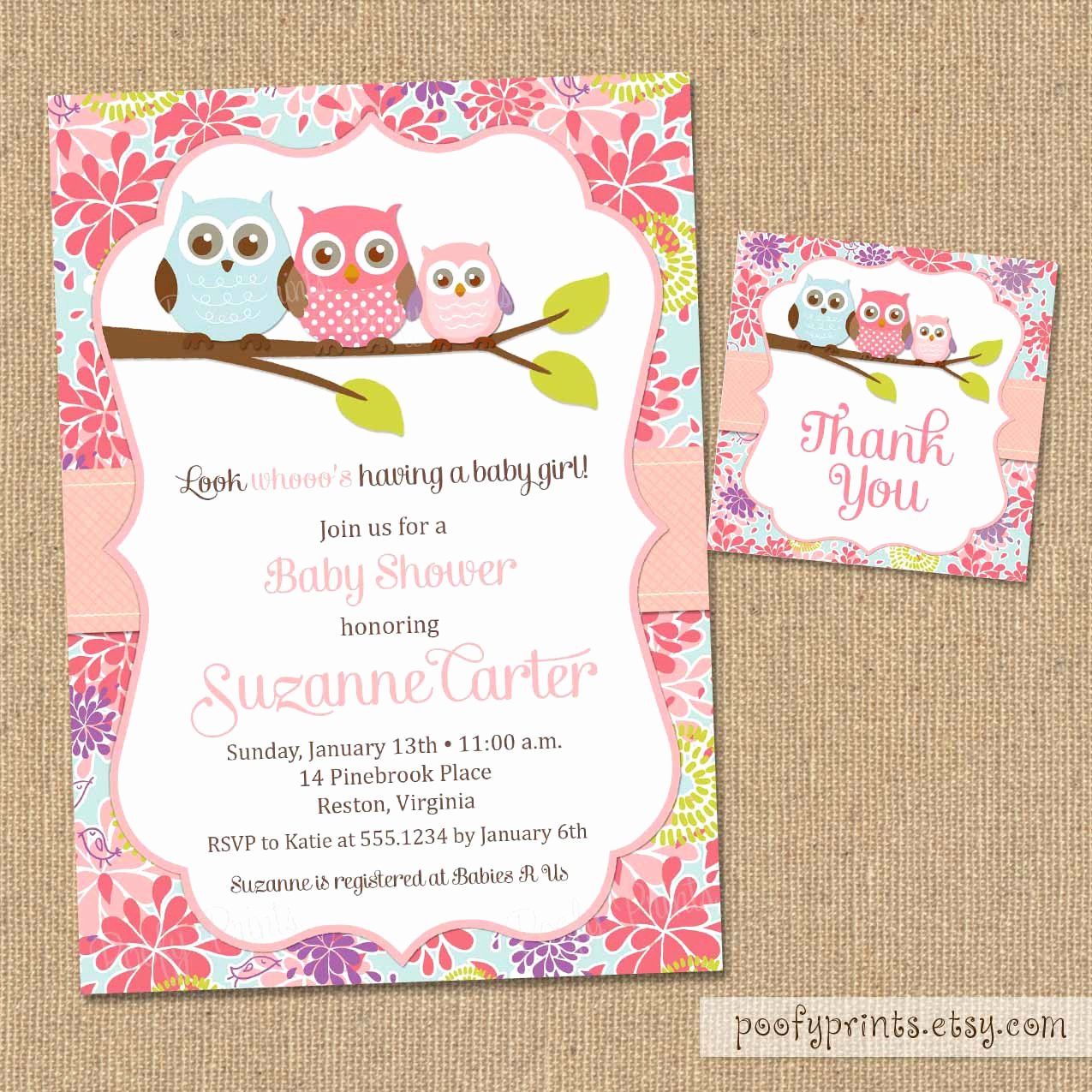 Baby Girl Invitation Template New Owl Baby Shower Invitations Diy Printable Baby by Poofyprints