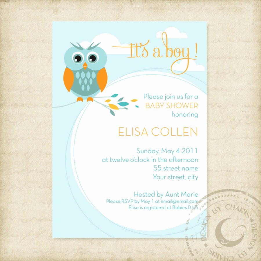 Baby Shower Invitation Template Free Elegant Baby Shower Invitation Template Owl theme Boy or Girl