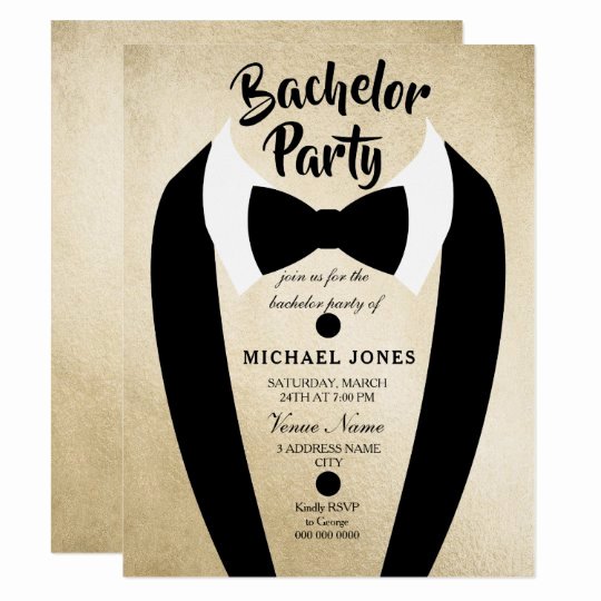 Bachelor Party Invites Template Luxury Gold Tuxedo Bow Tie Bachelor Party Invite