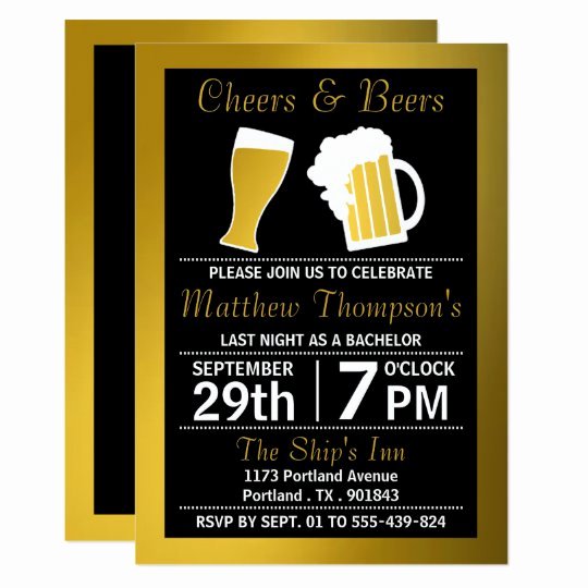 Bachelor Party Invites Template New Cheers &amp; Beers Black &amp; Gold Bachelor Party Invitation