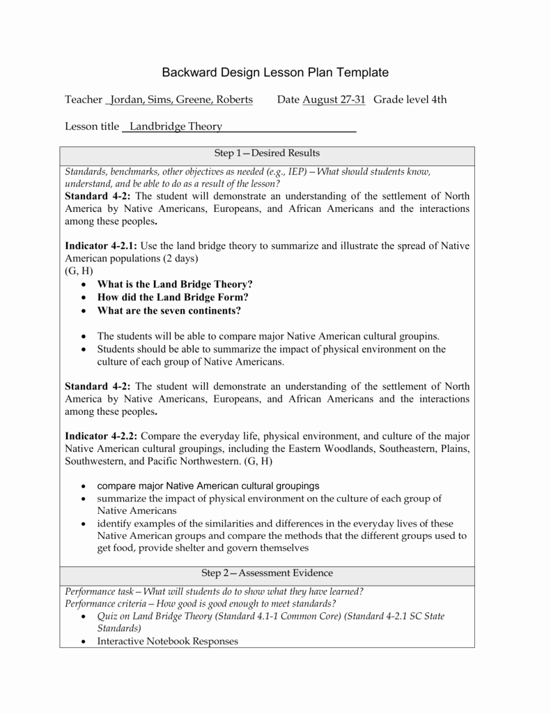 Backwards Lesson Planning Template Inspirational Backward Design Lesson Plan Template