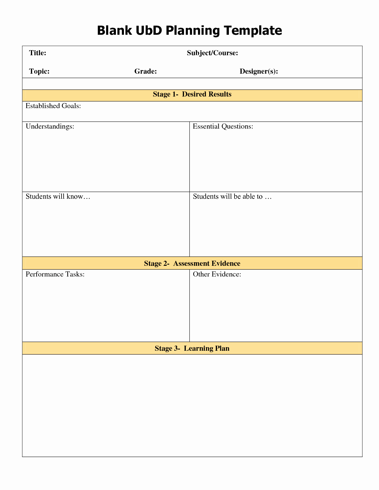 Backwards Lesson Planning Template New Blank Ubd Template