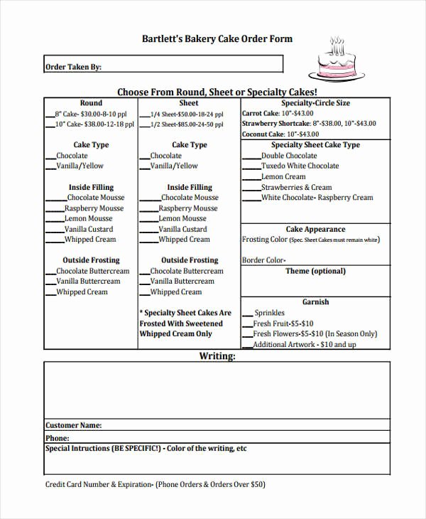 Bakery order form Template Free Awesome 10 Cake order forms Free Samples Examples format