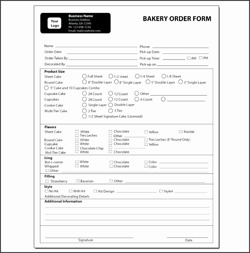 Bakery order form Template Free Beautiful 9 Bakery order form Template Excel Sampletemplatess