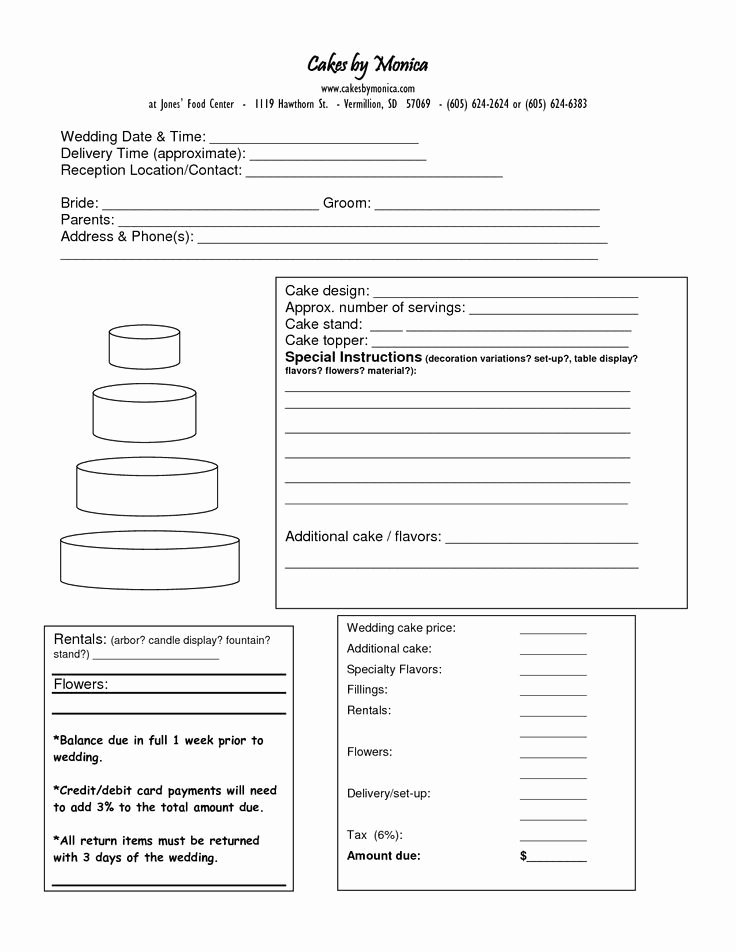 Bakery order form Template Free Beautiful Cake order form Doc Cakepins Cake