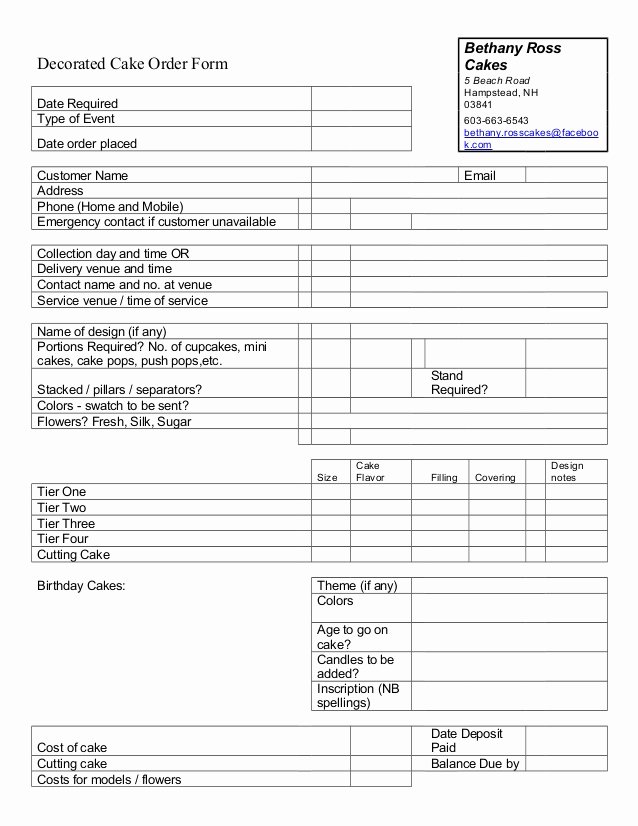 Bakery order form Template Free Best Of Cake order form