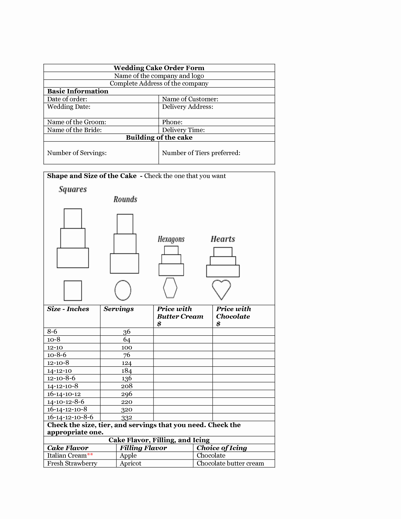 Bakery order form Template Free Inspirational Download Wedding Cake order form