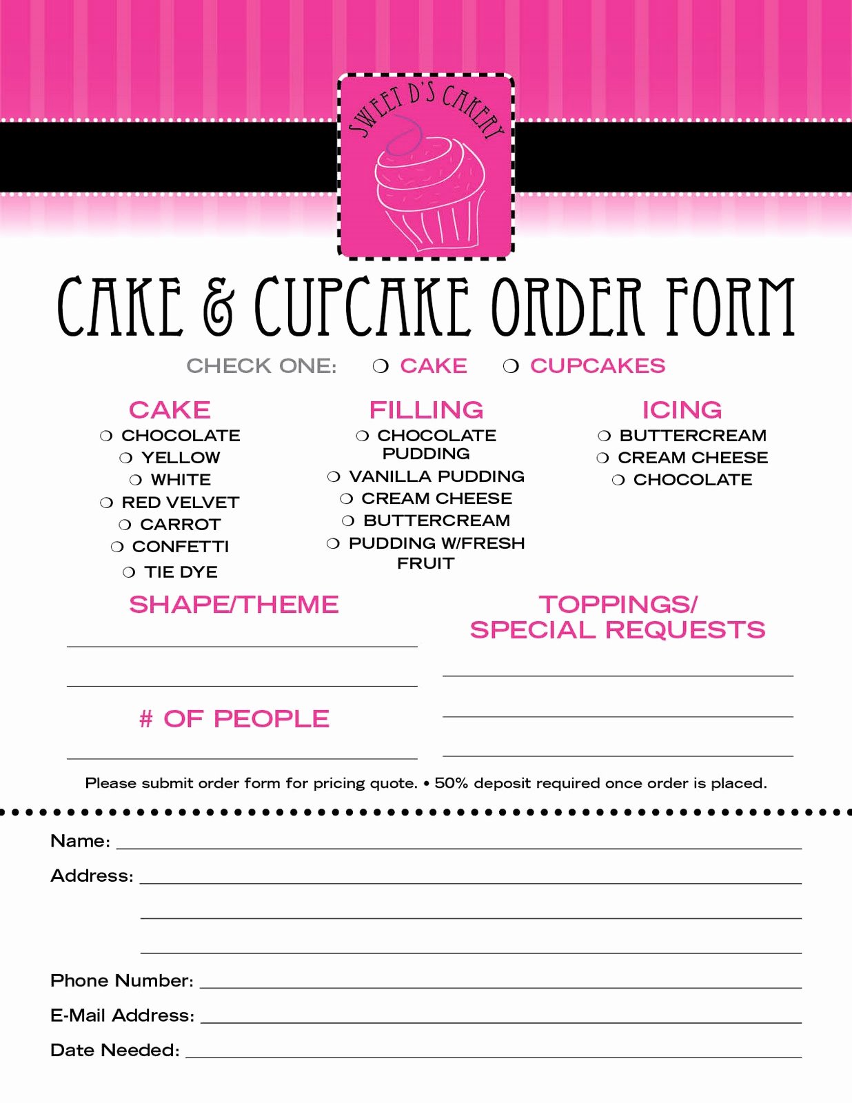 Bakery order form Template Free Inspirational Sweet D S Cakery Download Our order form Here