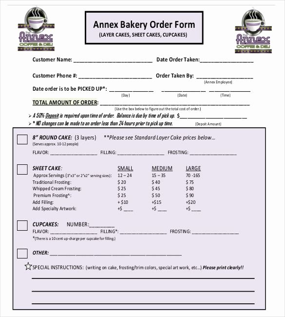 Bakery order form Template Free Lovely 15 Bakery order Templates – Free Sample Example format