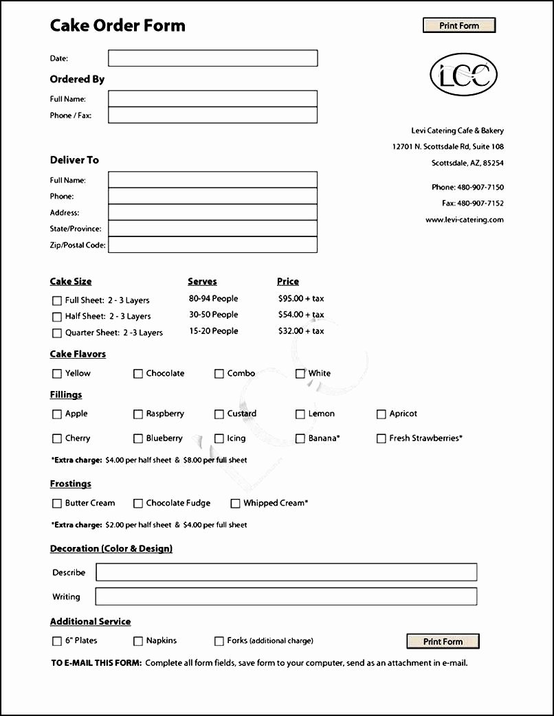 Bakery order form Template Free Unique Cake order form Template Free