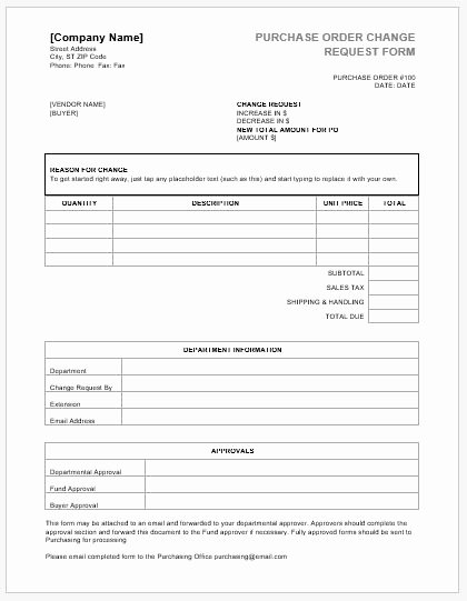 Bank Change order form Template Beautiful Purchase order Change Request forms