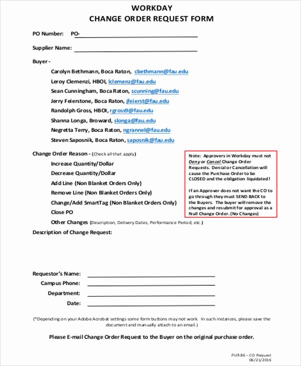 Bank Change order form Template Fresh Sample Change order Request form 9 Examples In Word Pdf