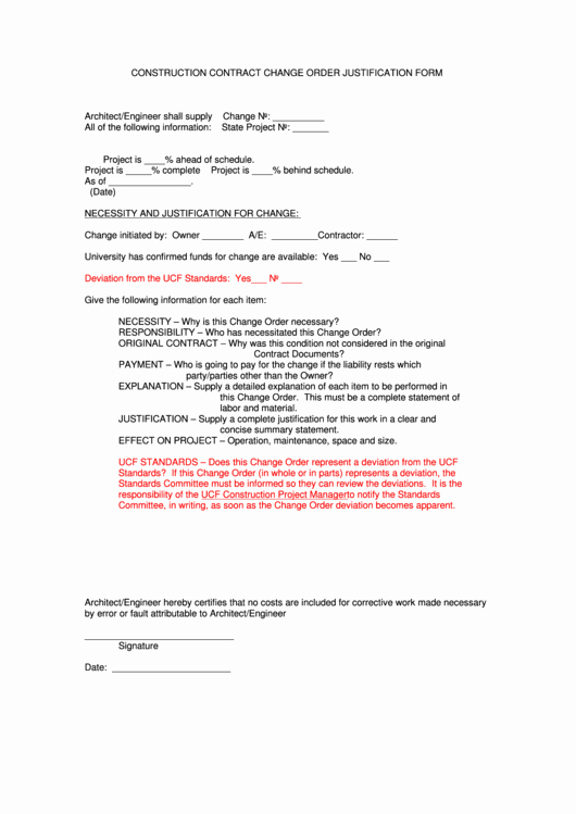 Bank Change order form Template Unique Construction Contract Change order Justification form
