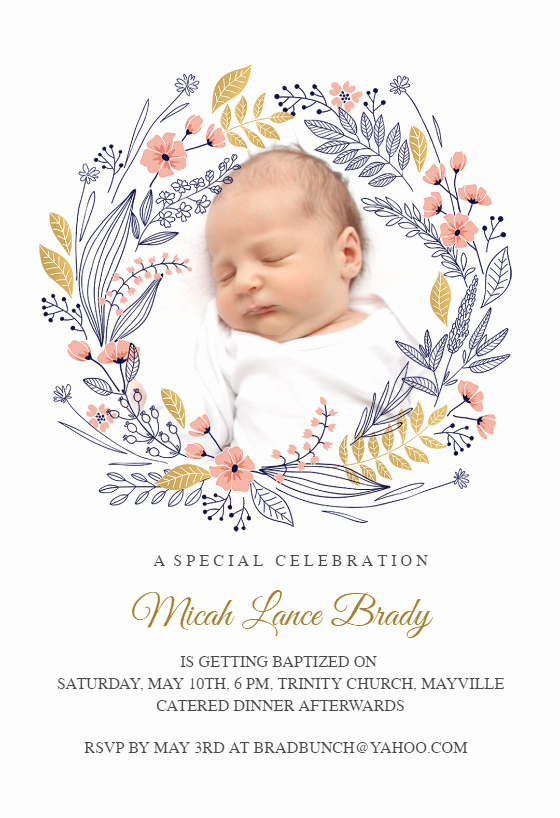 Baptism Invitation Template Free Download Elegant Wreath Baptism &amp; Christening Invitation Template Free