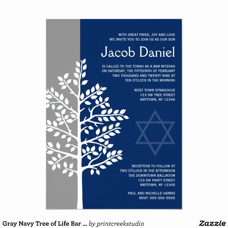 Bar Mitzvah Invitation Template Inspirational Gray Navy Tree Of Life Bar Mitzvah Invitations