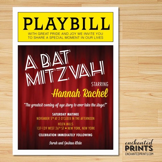 Bar Mitzvah Invitation Template Luxury Broadway Bat Mitzvah or Bar Mitzvah Playbill Invitations with