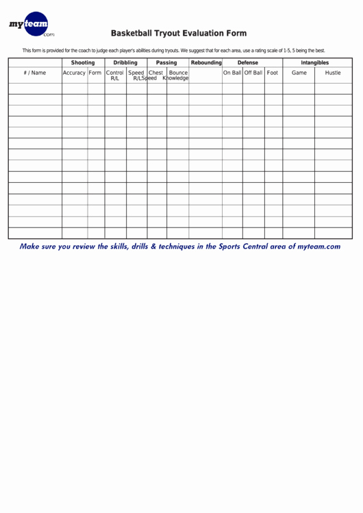 Baseball Registration form Template Best Of Basketball Tryout Evaluation form Printable Pdf