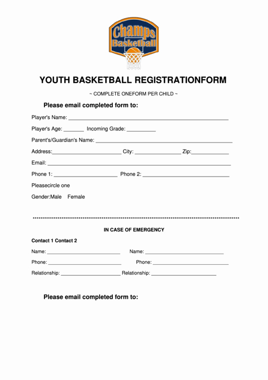 Baseball Registration form Template Best Of Youth Basketball Registration form Printable Pdf