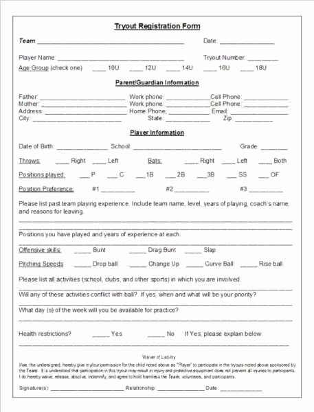 Baseball Registration form Template Fresh softballtryoutforms Google Search Coaching