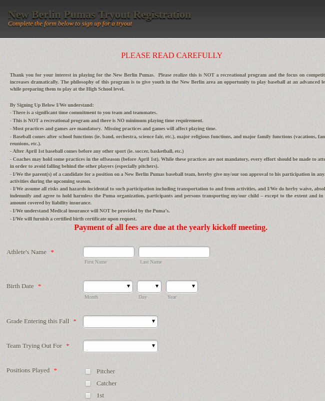 Baseball Registration form Template Lovely Sports forms form Templates