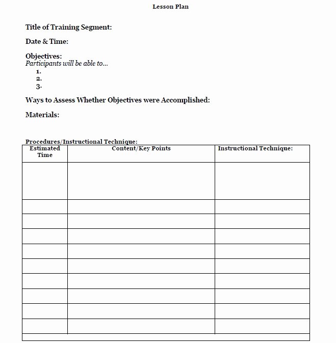 Basic Lesson Plan Template Word Best Of Anatomy Of A Training Lesson Plan the Basics Of Lesson