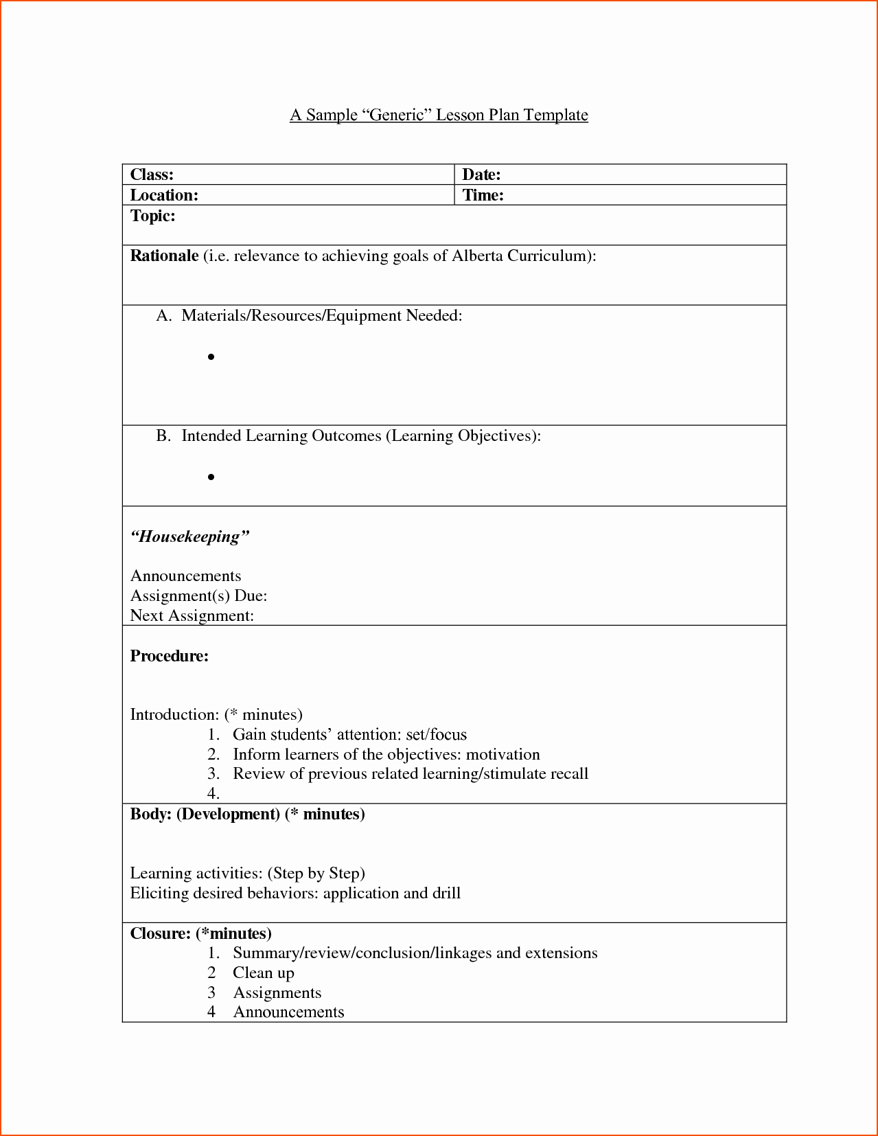 Basic Lesson Plan Template Word Fresh 7 Sample Lesson Plan format Bookletemplate