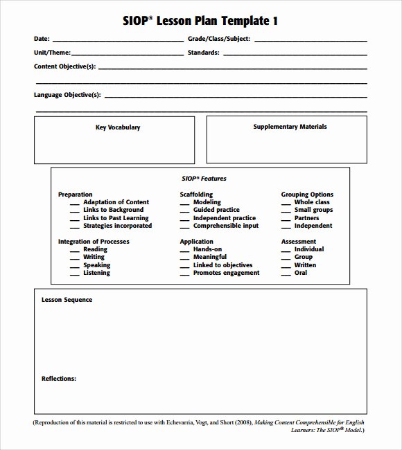 Basic Lesson Plan Template Word Inspirational Sample Siop Lesson Plan 9 Documents In Pdf Word