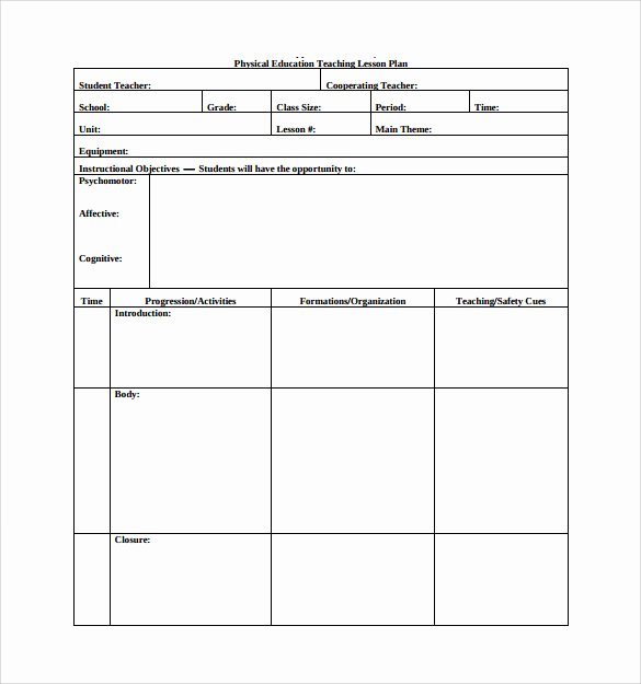 Basic Lesson Plan Template Word New Sample Physical Education Lesson Plan 14 Examples In