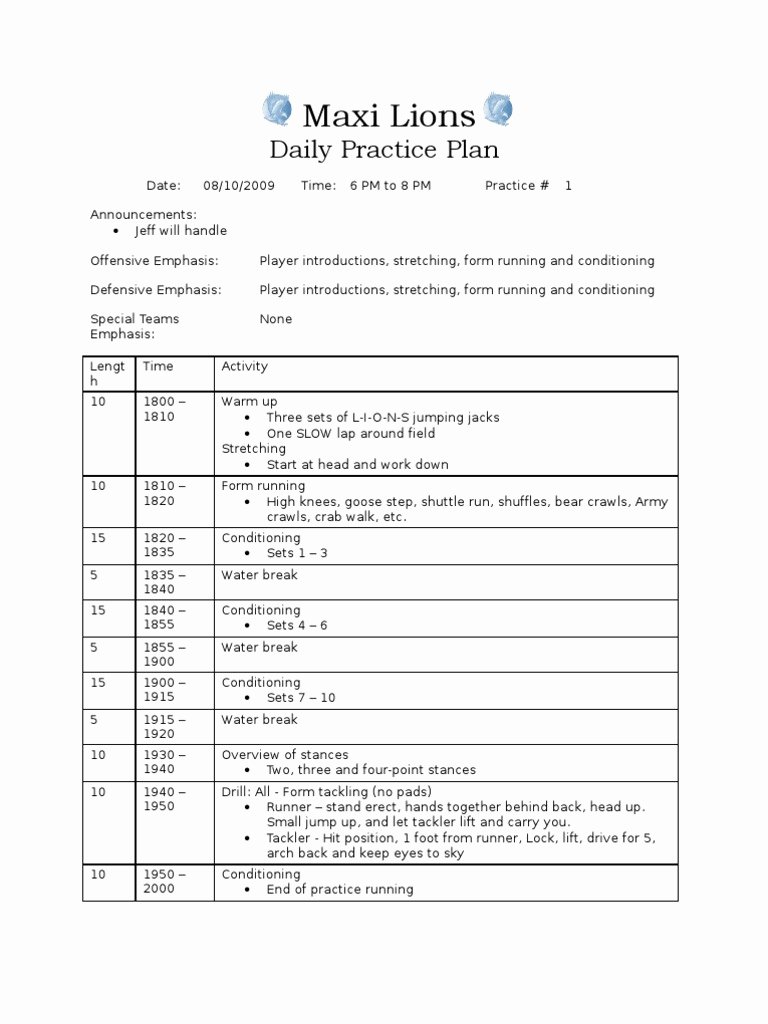 Basketball Practice Plan Template Excel Lovely Youth Football Practice Plan Template