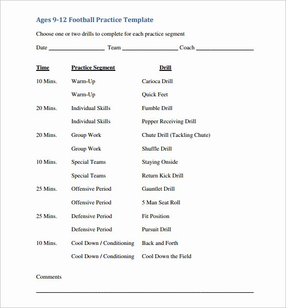 football practice template excel
