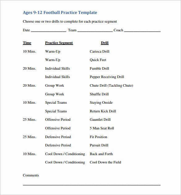 football practice template excel