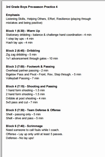 Basketball Practice Schedule Template Awesome 3rd Grade Boys Basketball Practice Plan 4