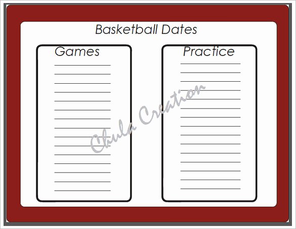 sample basketball schedule