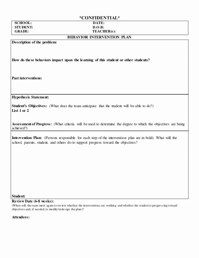 Behavior Action Plan Template Beautiful Individualized Positively oriented Behavior Intervention Plan