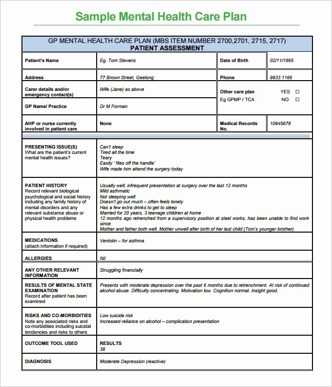 Behavioral Health Treatment Plan Template Beautiful Mental Health Care Plan Templates 17 Free Word Pdf