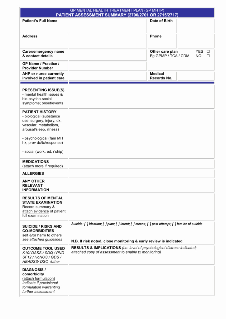 Behavioral Health Treatment Plan Template Unique Mental Health formulation &amp; Treatment Plan Template