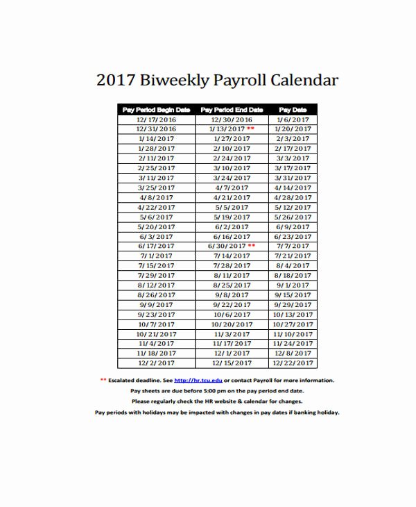 Bi Weekly Schedule Template Awesome 7 Payroll Calendar Templates Sample Example