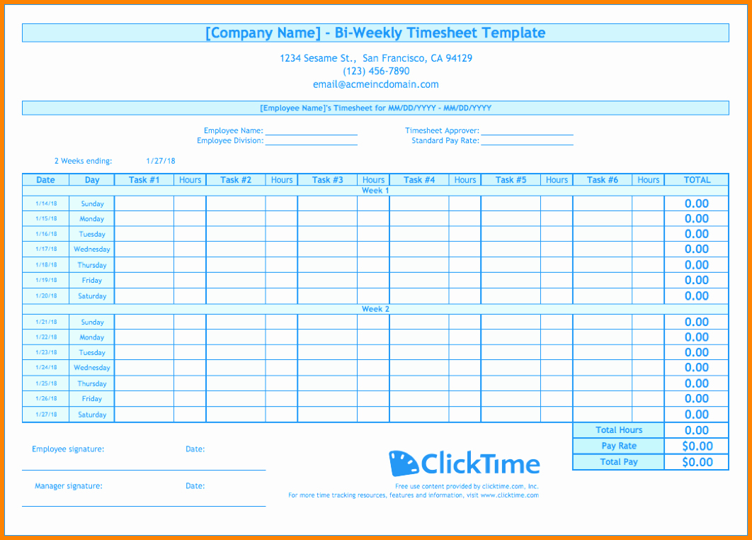 Bi Weekly Schedule Template Awesome 8 Bi Weekly Timesheet Template