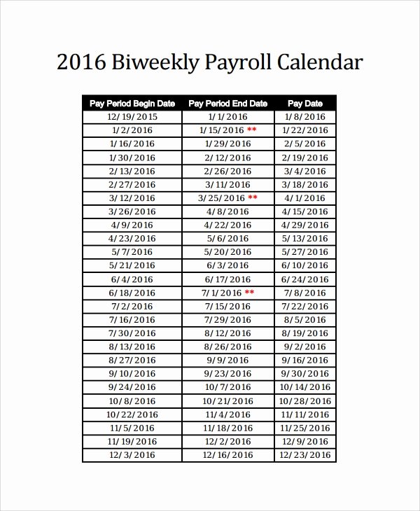 Bi Weekly Schedule Template Lovely Sample Payroll Calendar Template 9 Free Documents